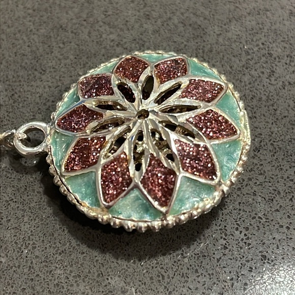 Blue and Purple Enamel Flower Puff Pendant Necklace - Picture 4 of 10